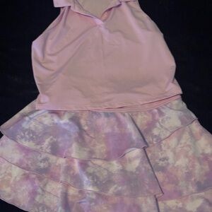 90 Degree By Reflex Girls Pink and Purple tank and tiered ruffle skirt